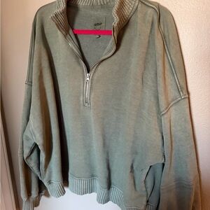 Aerie Olive Knit Half-Zip Sweatshirt